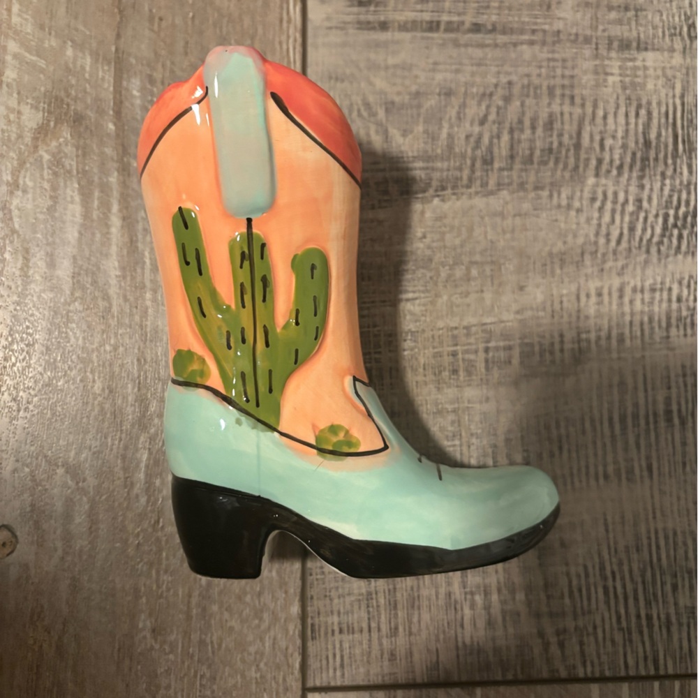 Colorful Ceramic Cowboy Boot Vase - Picture 2 of 2